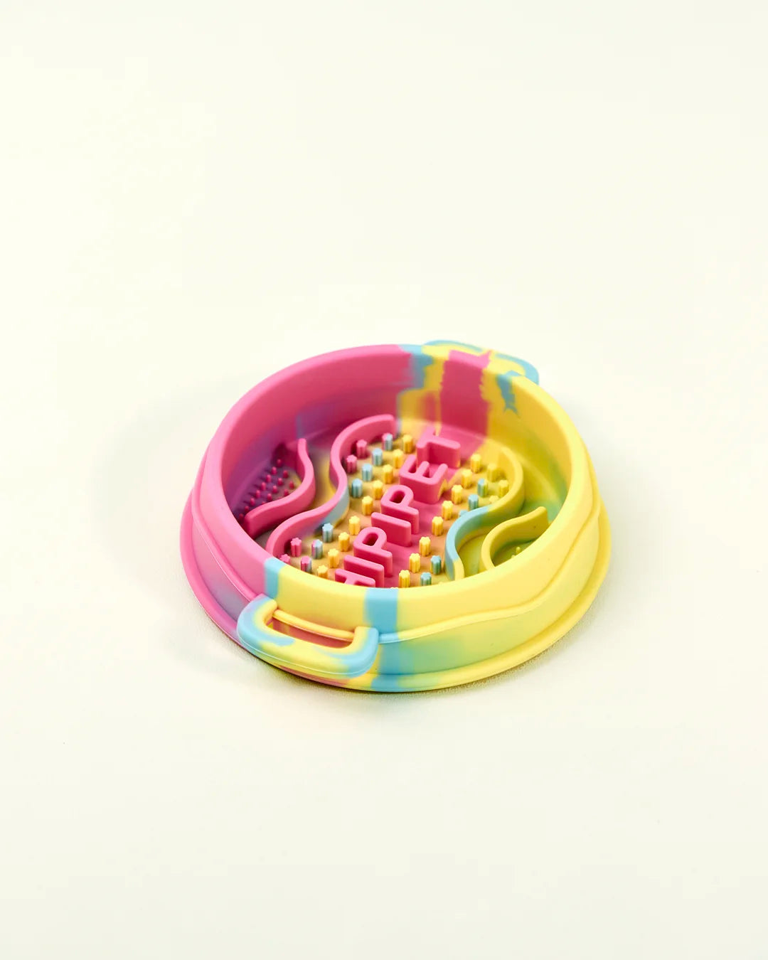 Top view of CharPaw puzzle slow feeder bowl featuring anti-gulping maze pattern