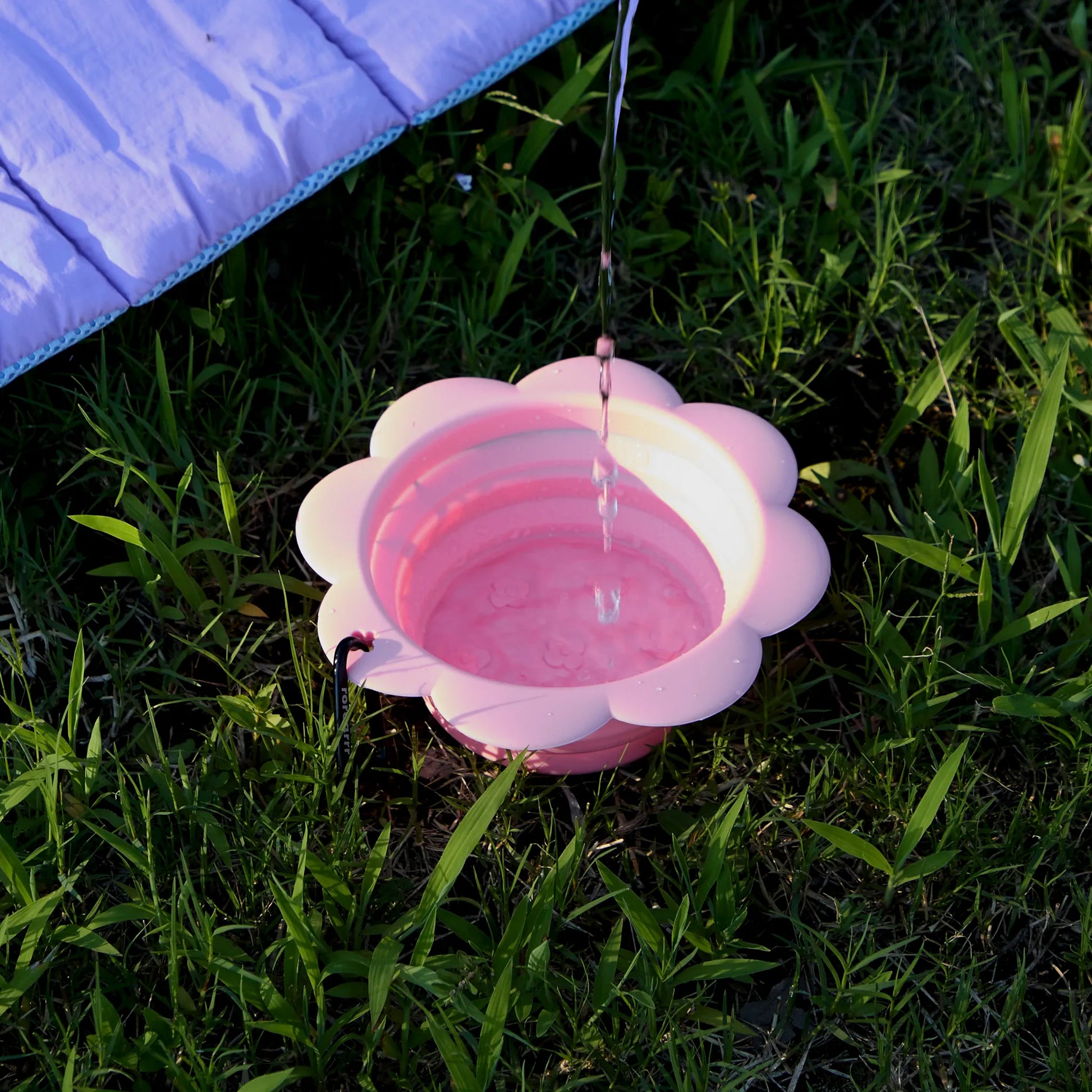 Lightweight pink collapsible silicone pet bowl for outdoor travel dog drinking