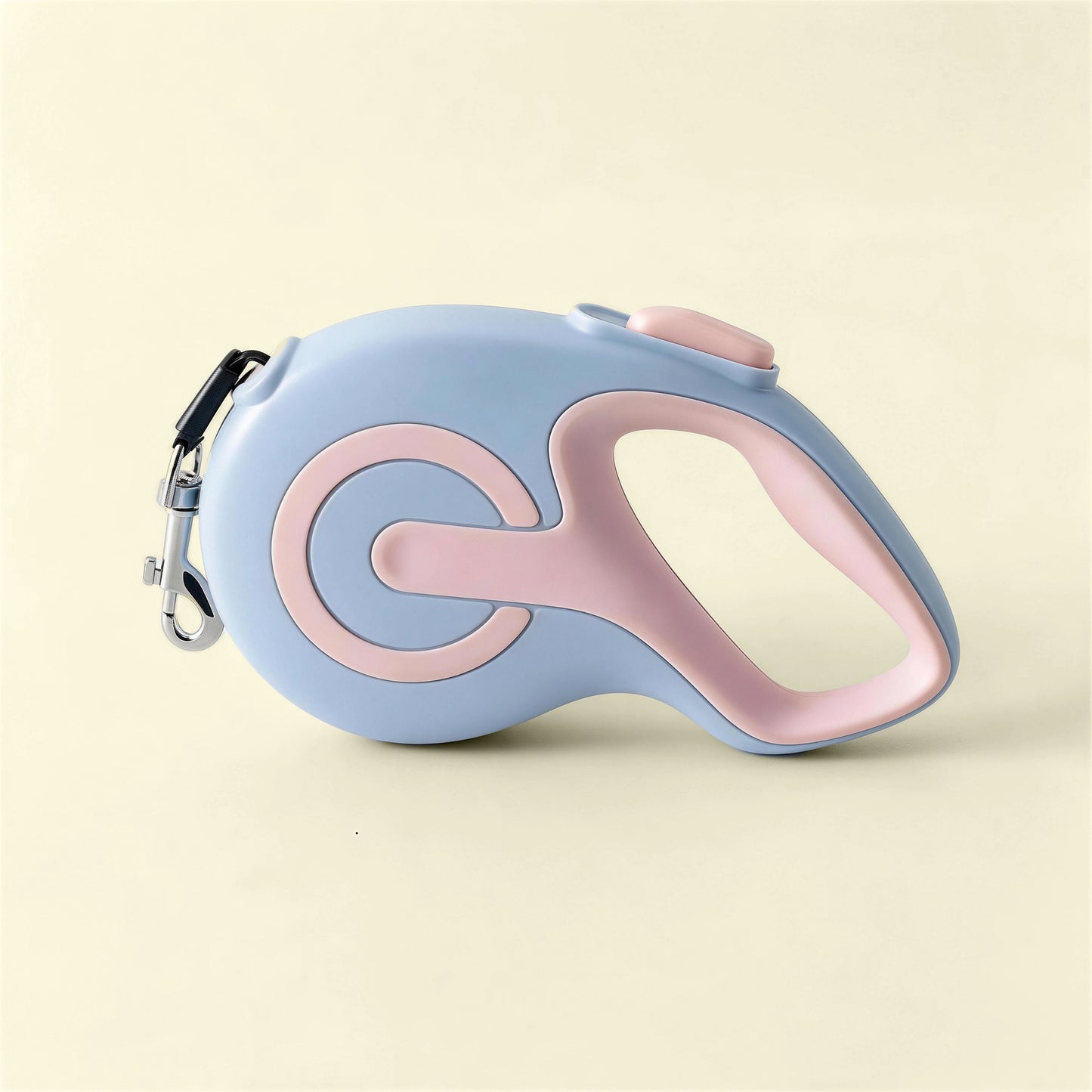 Blue violet colored retractable dog leash shown in a flat lay product photo