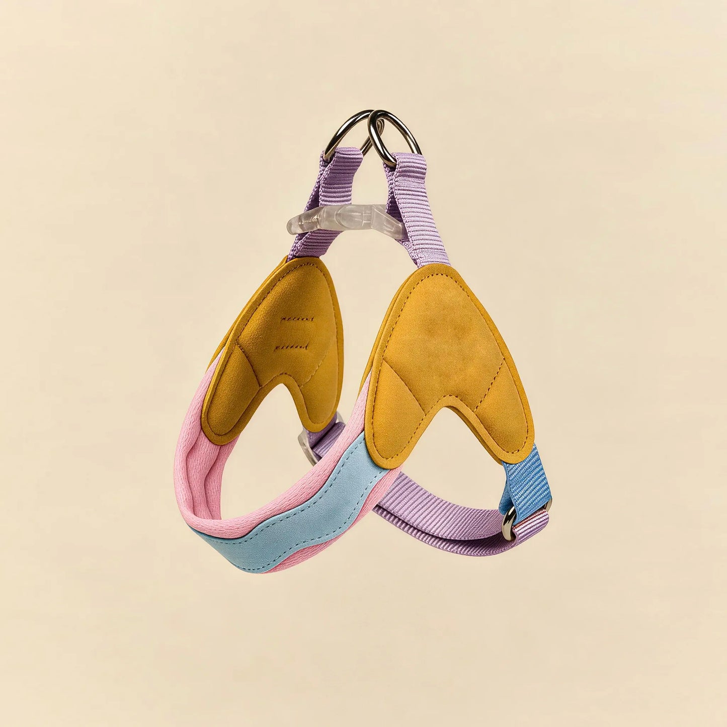 Mustard Multi color dog harness folded flat product shot