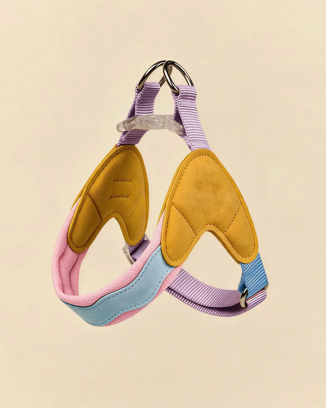 Mustard Multi color dog harness folded flat product shot